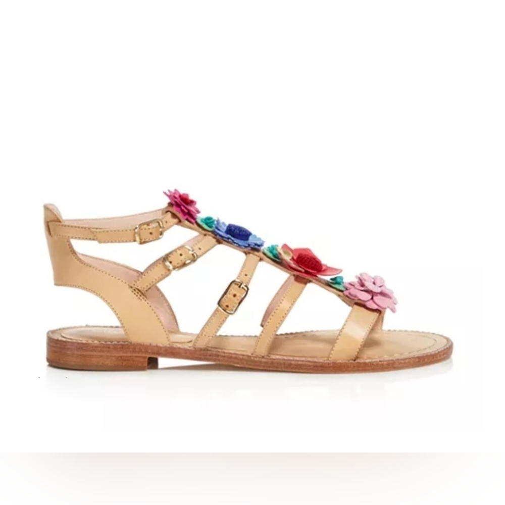 Rare* Kate Spade Shoes Sadia Leather Floral Sandals Natutal Vaccheta Sz 6.5 - 10 - Picture 4 of 11